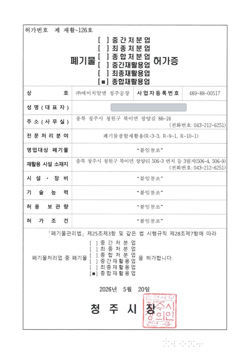 廃棄物総合リサイクル業許可証